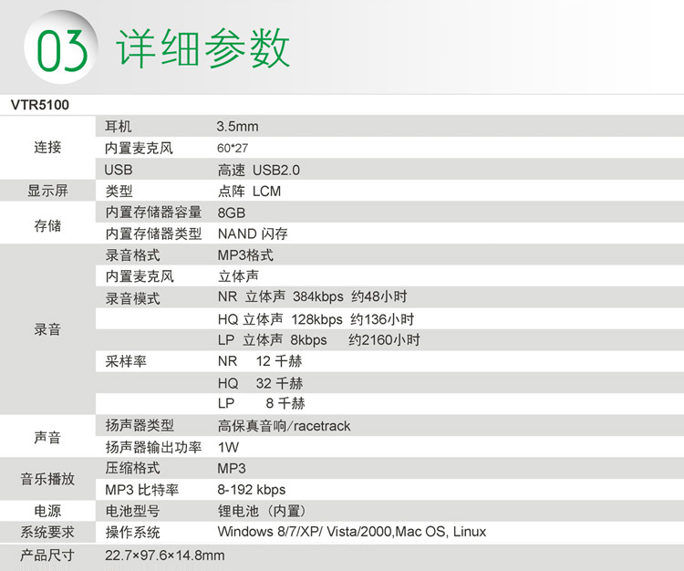 飛利浦（PHILIPS）VTR5100 8GB 學(xué)習(xí)記錄 遠(yuǎn)...-0418商城